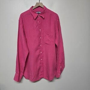 Vilebrequin Men's Size 2XL Button Front Pink Shirt‎ Linen Long Sleeve Pocket EUC